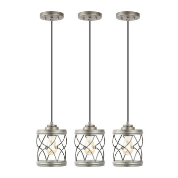 Marelle 6.5" Farmhouse Industrial Iron Filigree Caged Jar LED Pendant - JONATHAN Y
